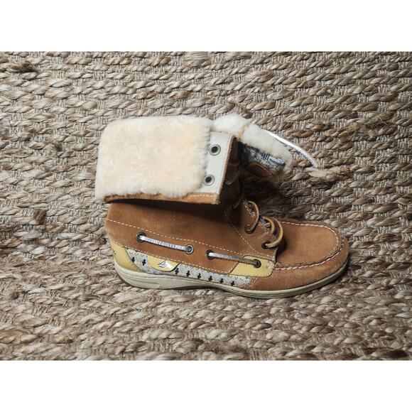 Sperry Top Sider Women's Brown Leather Lace Up Fold Down Fur Boots Size 7 M - Picture 12 of 12